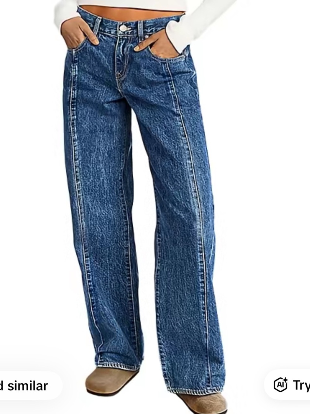 Flamingals Wide Leg Jeans Dark Blue Wash Denim with Front Seam Size Small NWT